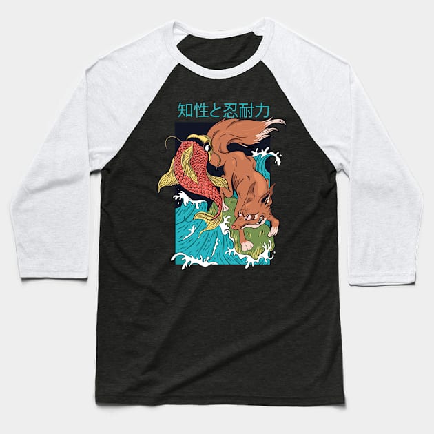 Fox And Fish Battle Baseball T-Shirt by TomCage